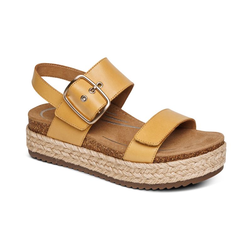 Aetrex Vania Cork Platform Qtr Strp Women Sandal Yellow